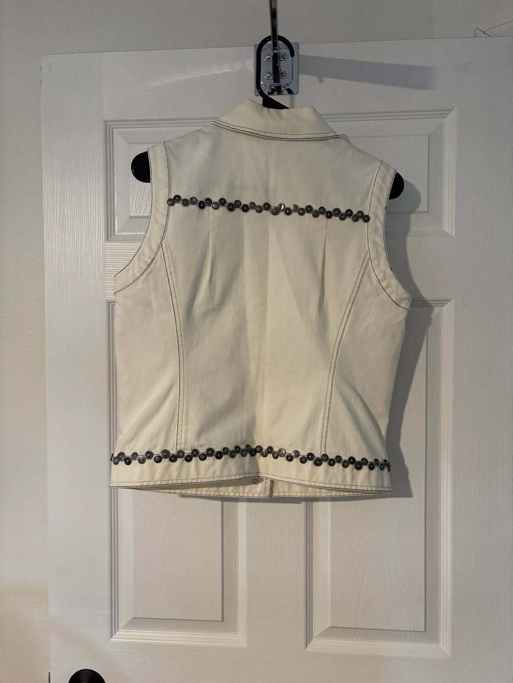 Spanner White Denim Vest with Studded Detail, Size 8 - Picture 5 of 10